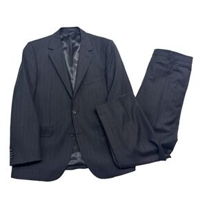 Byron British Style 50C 40S 34x29 Charcoal Pinstripe 2pc Pant Suit Canvas Wool